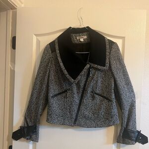 Womens Black & Gray Tweed Moto Jacket - Unbranded